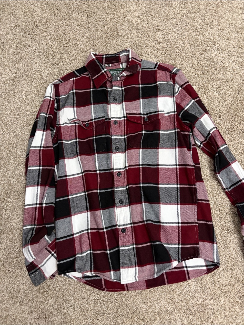 American Eagle Outfitters Burgundy and Black Plaid Button-Down Shirt
